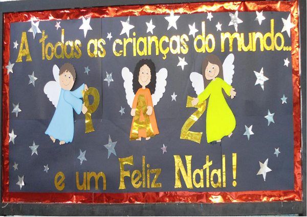 painel escolar de Natal com anjo painel escolar de Natal com anjo