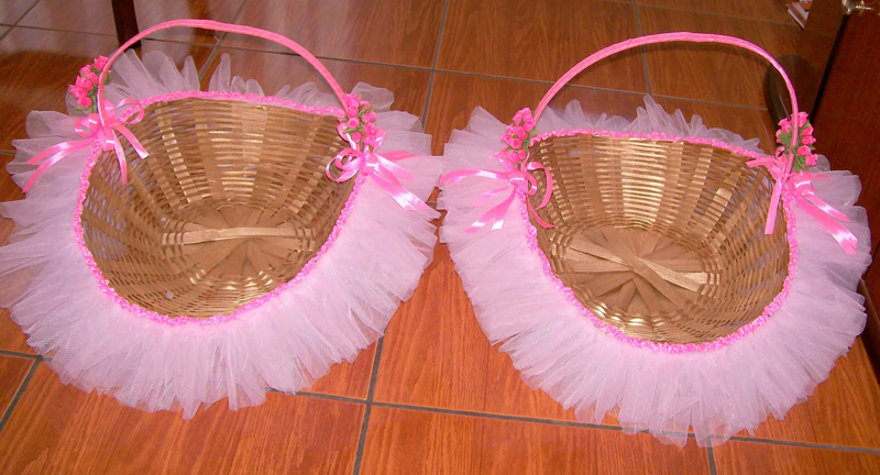 cesta decorada com saia de tule