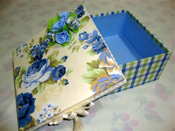 organizador com decoupage com tecido 