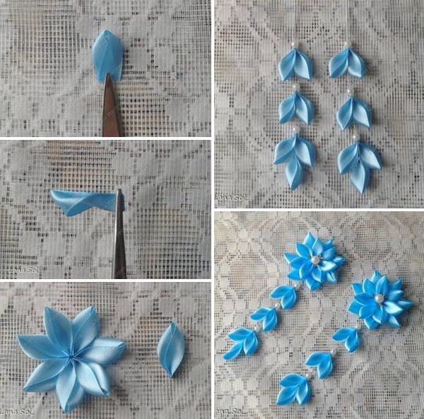flor de fita de cetim azul claro