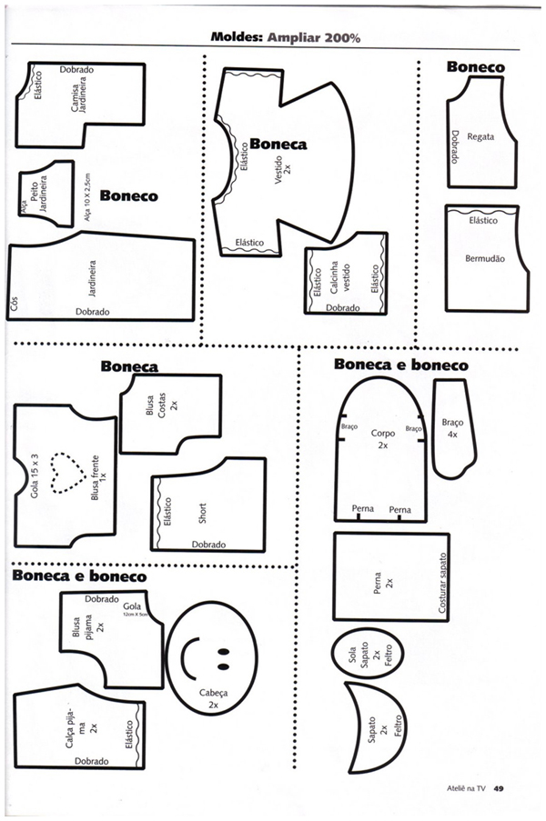 molde de boneca de tecido 
