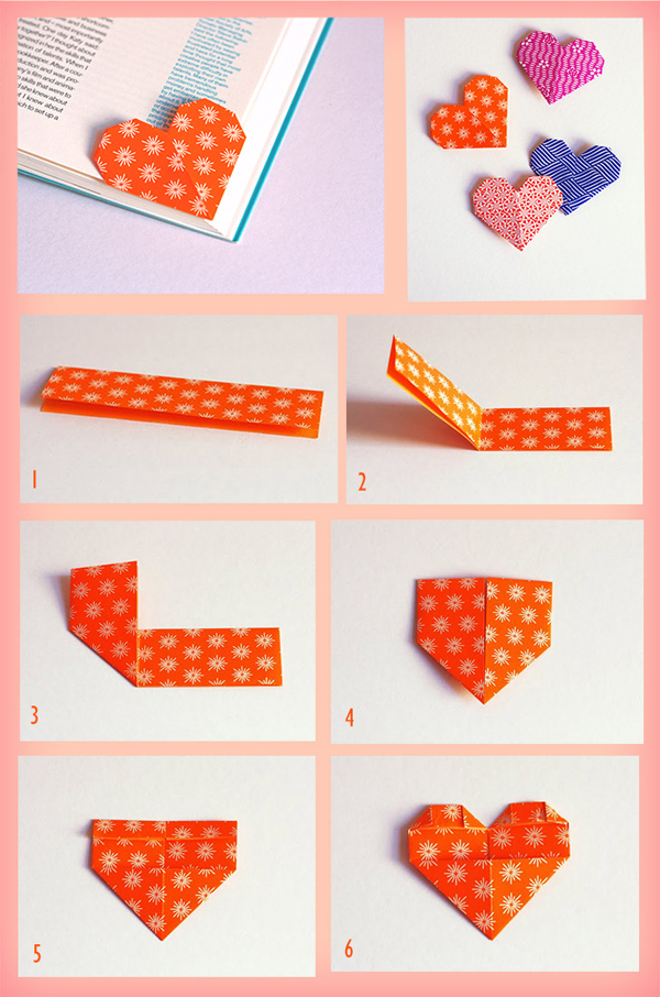 origami de coração marcador de livro