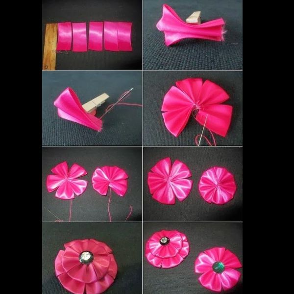 flor de fita de cetim pink