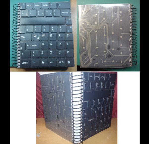 teclado antigo como capa de caderno