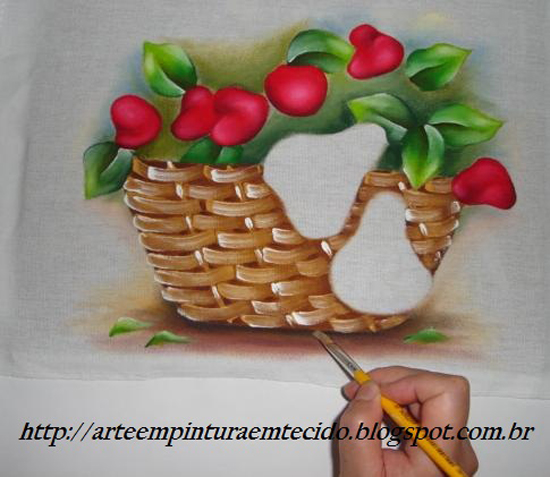 pintura em pano de prato cesta