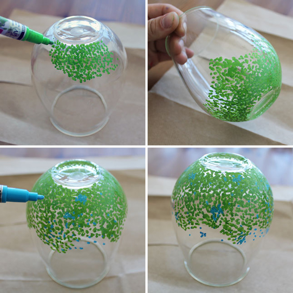copo de vidro decorado com caneta permanente