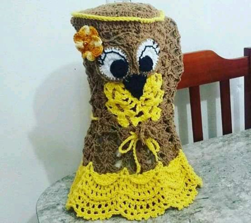 capa de crochê de liquidificador coruja marrom capa de crochê de liquidificador coruja marrom