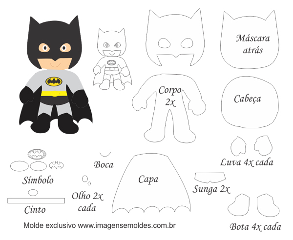 super herois em feltro com molde batman