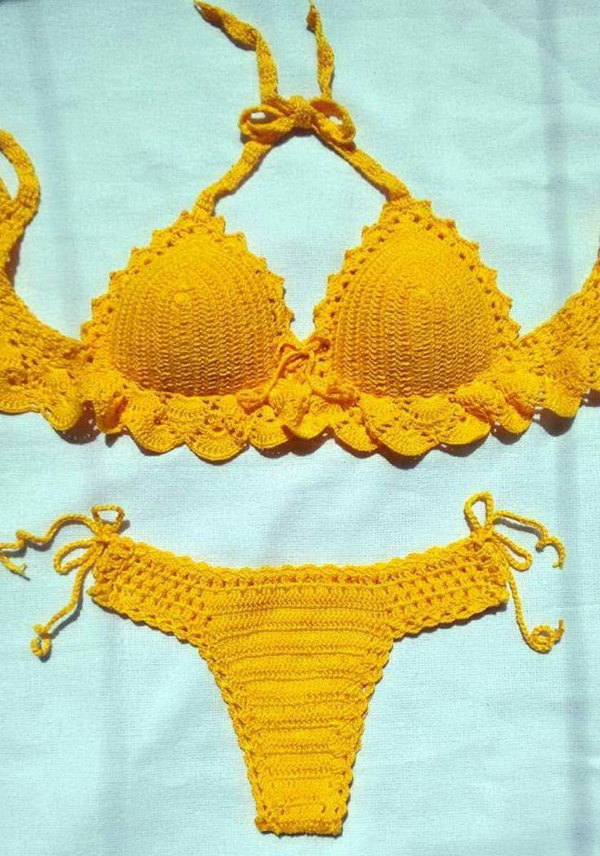 biquíni em crochê amarelo biquíni em crochê amarelo