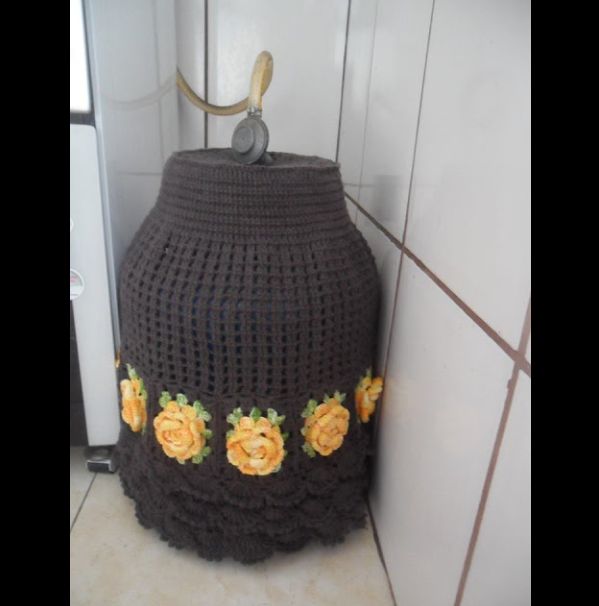 capa de bojão de crochê marrom capa de bojão de crochê marrom