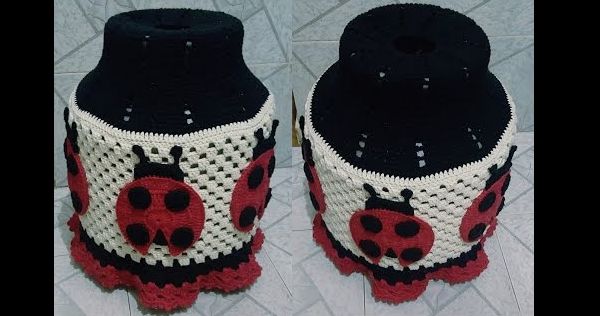 capa de bojão de crochê joaninha