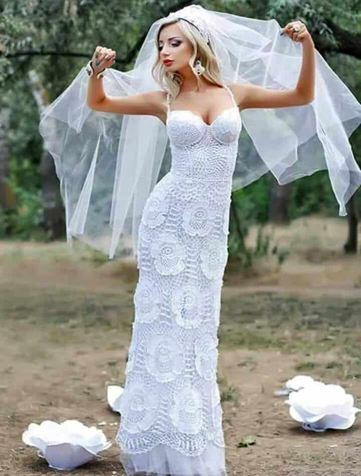 vestido de croche longo branco