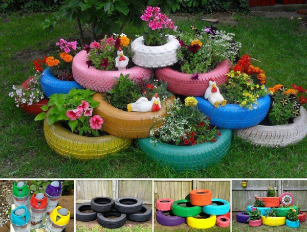 pneus pintados para jardim comuns