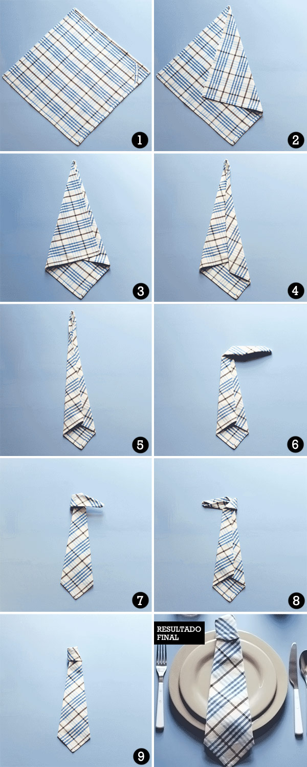 dobradura de guardanapo de papel gravata