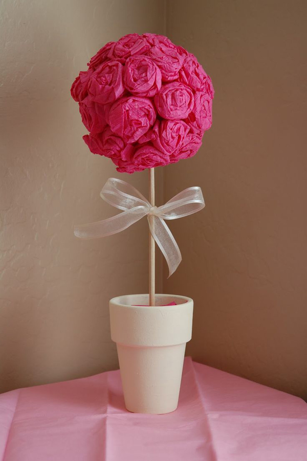 topiaria de papel crepom pink