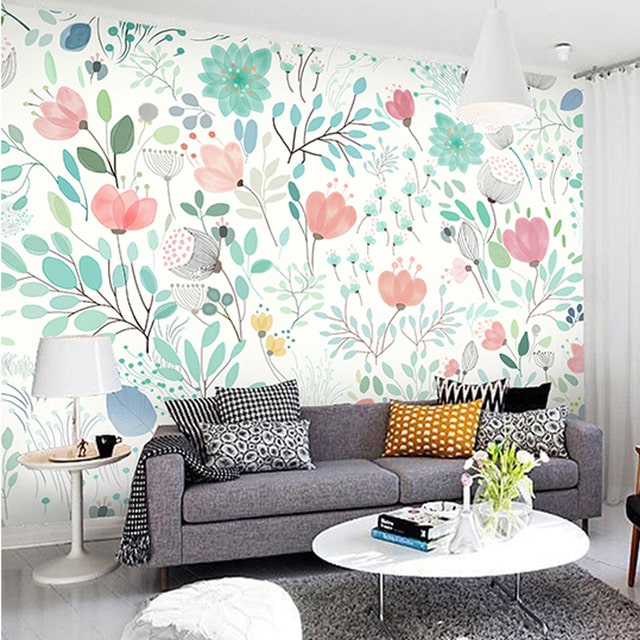 decoração com papel de parede colorido