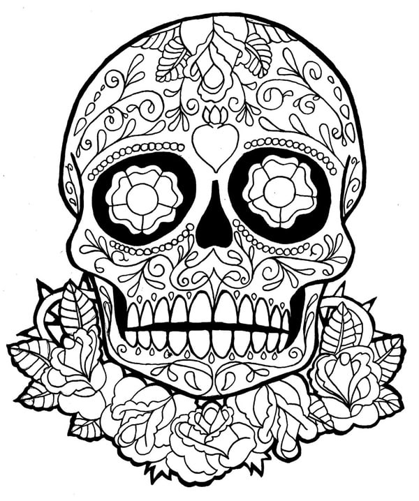 desenho de caveira com flores