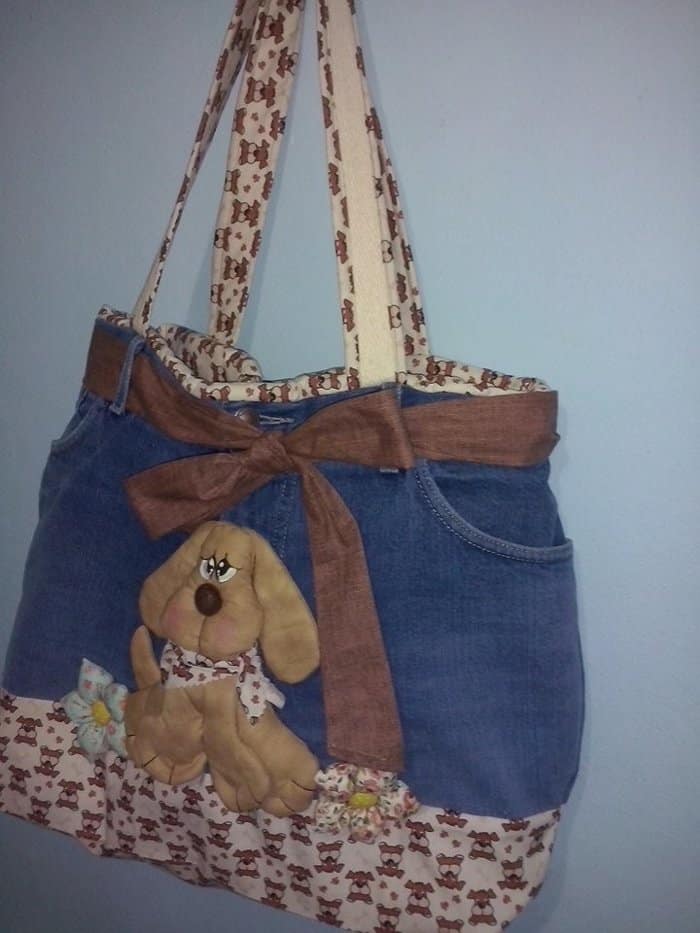 bolsas feitas com pernas de calça jeans