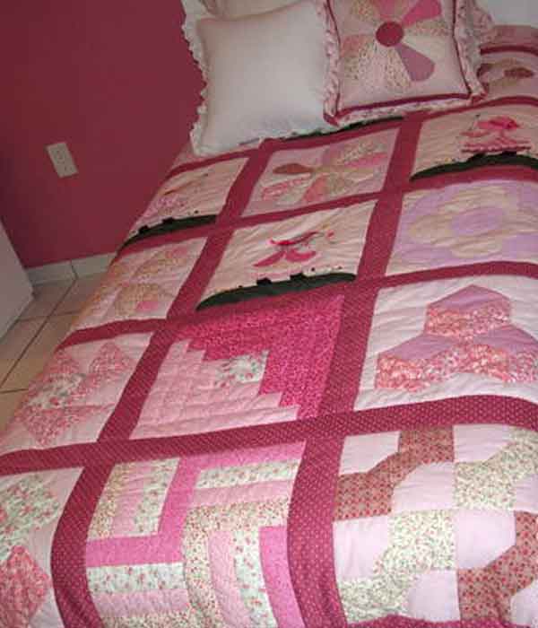Colcha de patchwork de solteiro rosa para quarto de meninas