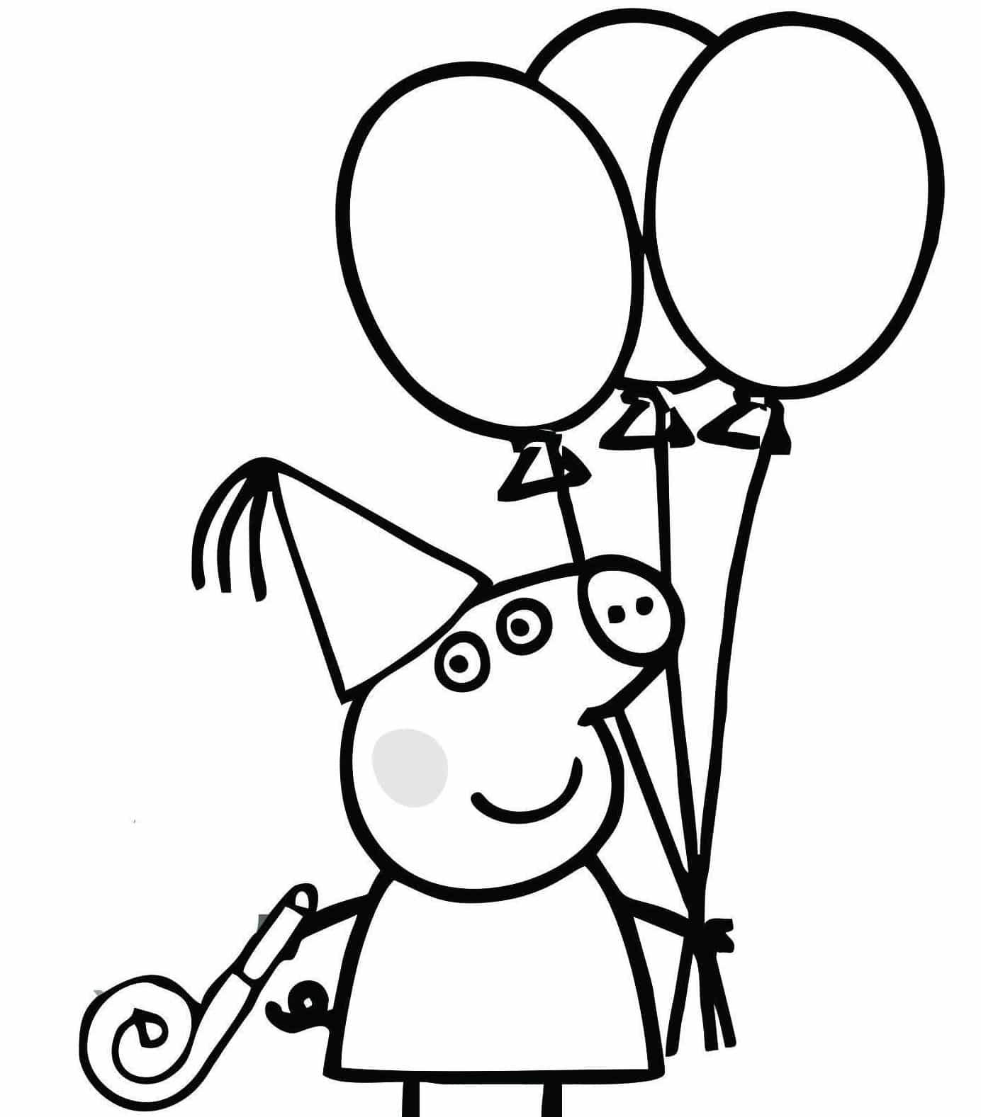 Desenhos para colorir da Peppa Pig com balões - Desenhos para