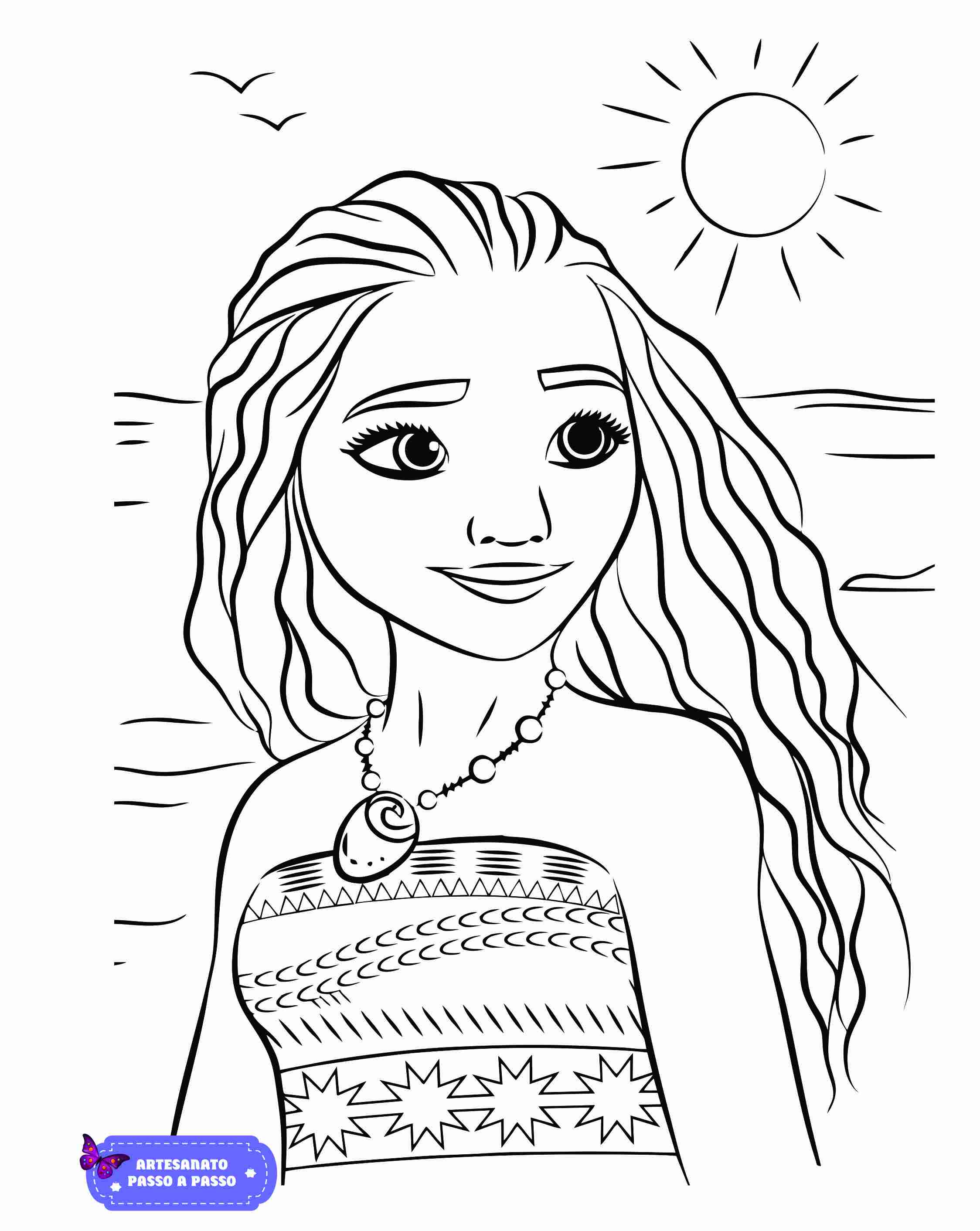 Desenho para colorir Moana - Artesanato Passo a Passo!