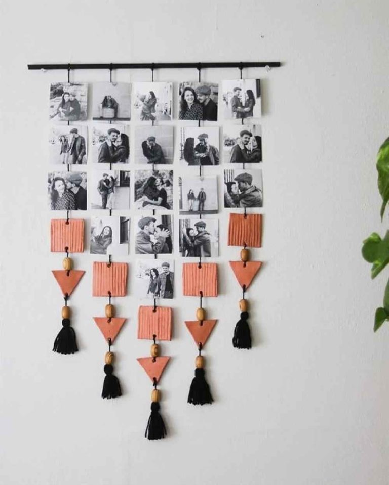 Mural de fotos penduradas 50 ideias fáceis para decorar Artesanato