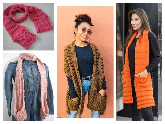 cachecol de croche com bolso