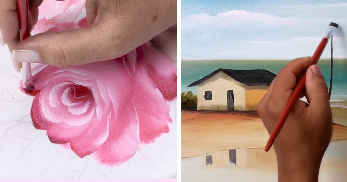 Pintura Em Tela Como Fazer Paisagem E Flores para Iniciantes 