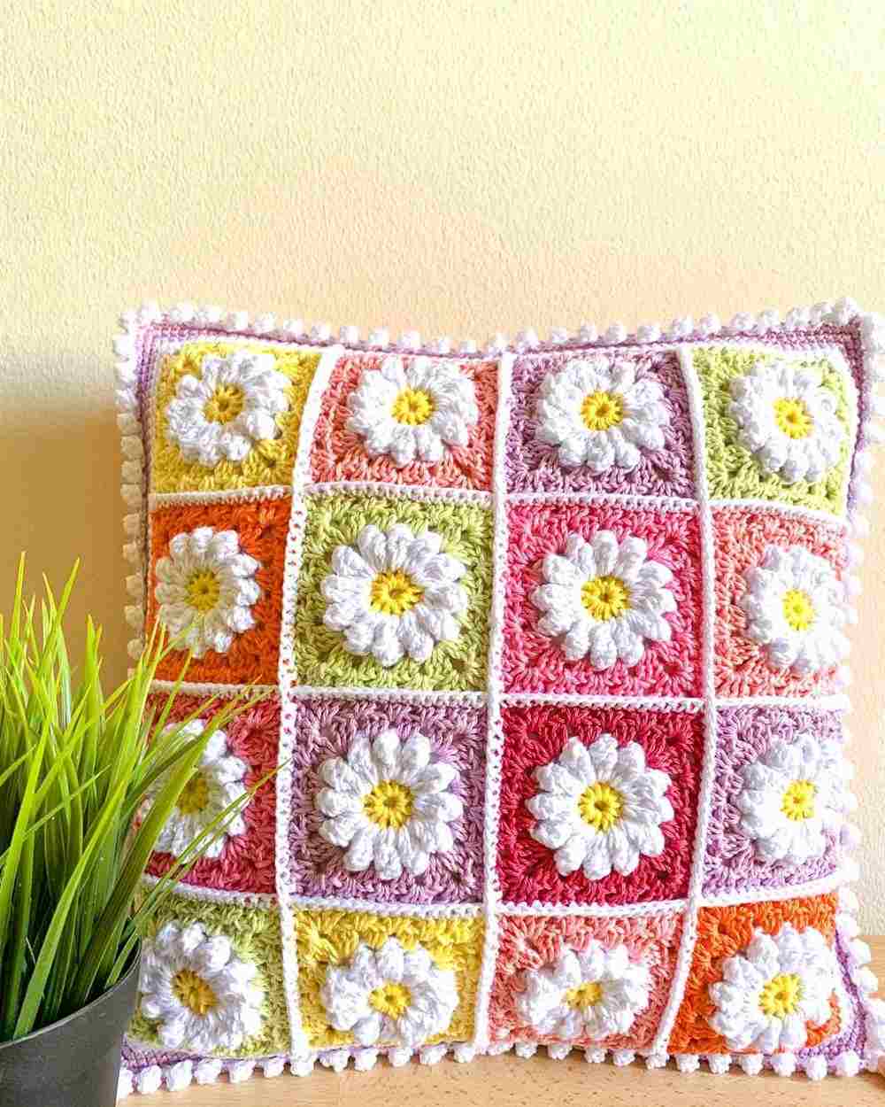 capa de almofada de croche com flores