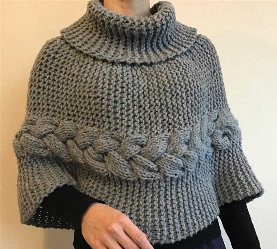 poncho com trança para o inverno