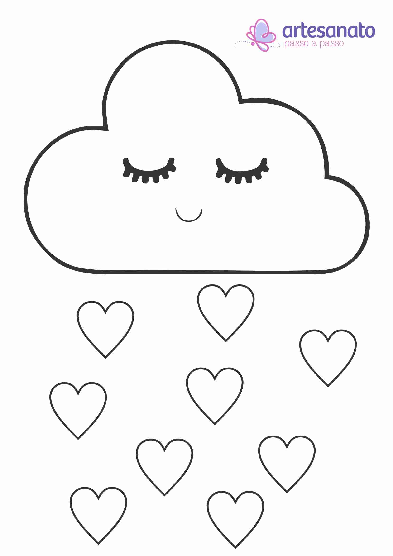 nuvem de amor em feltro com molde para impressão