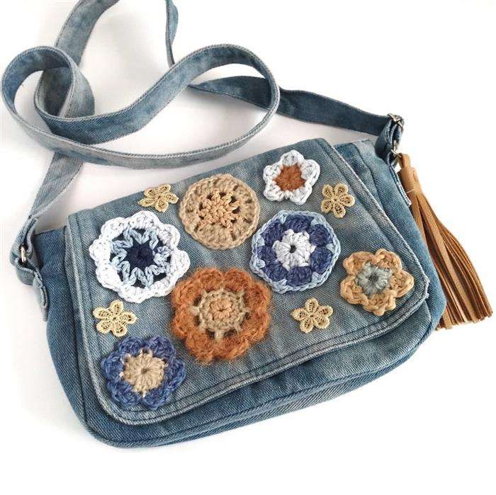 bolsa jeans com crochê