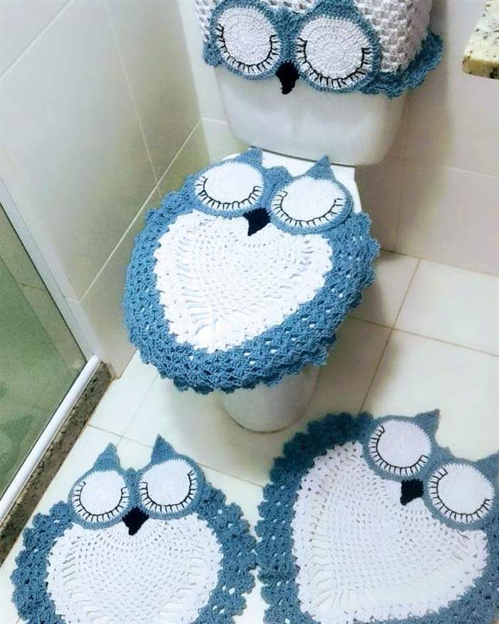 conjunto de banheiro de crochê coruja