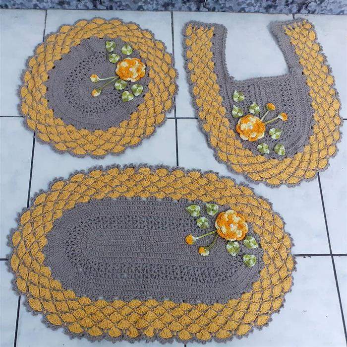 conjunto de croche amarelo com cinza