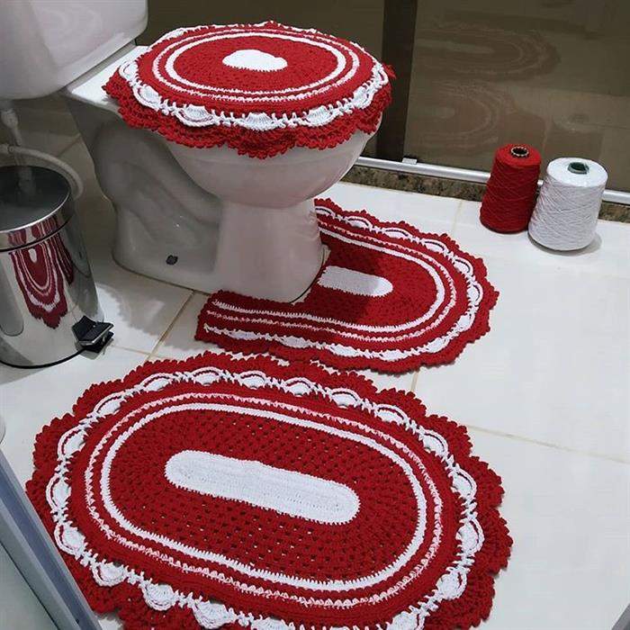 jogo de croche vermelho com branco