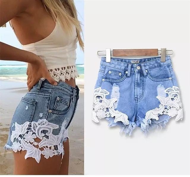 customização de saia jeans com renda