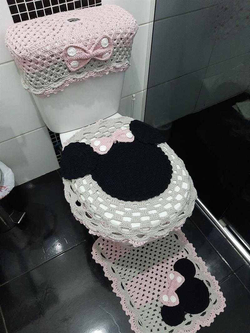 Jogo de banheiro de barbante da Minnie rosa