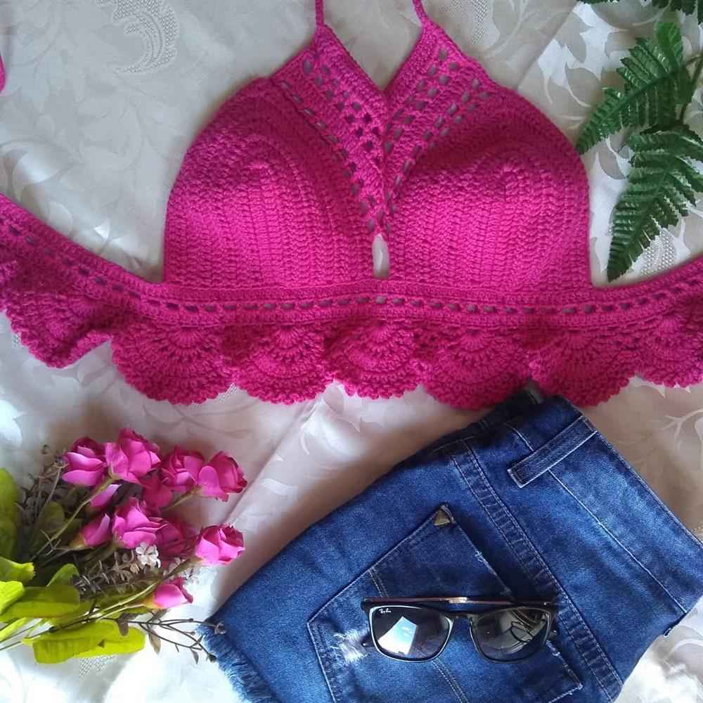 Top de croche rosa