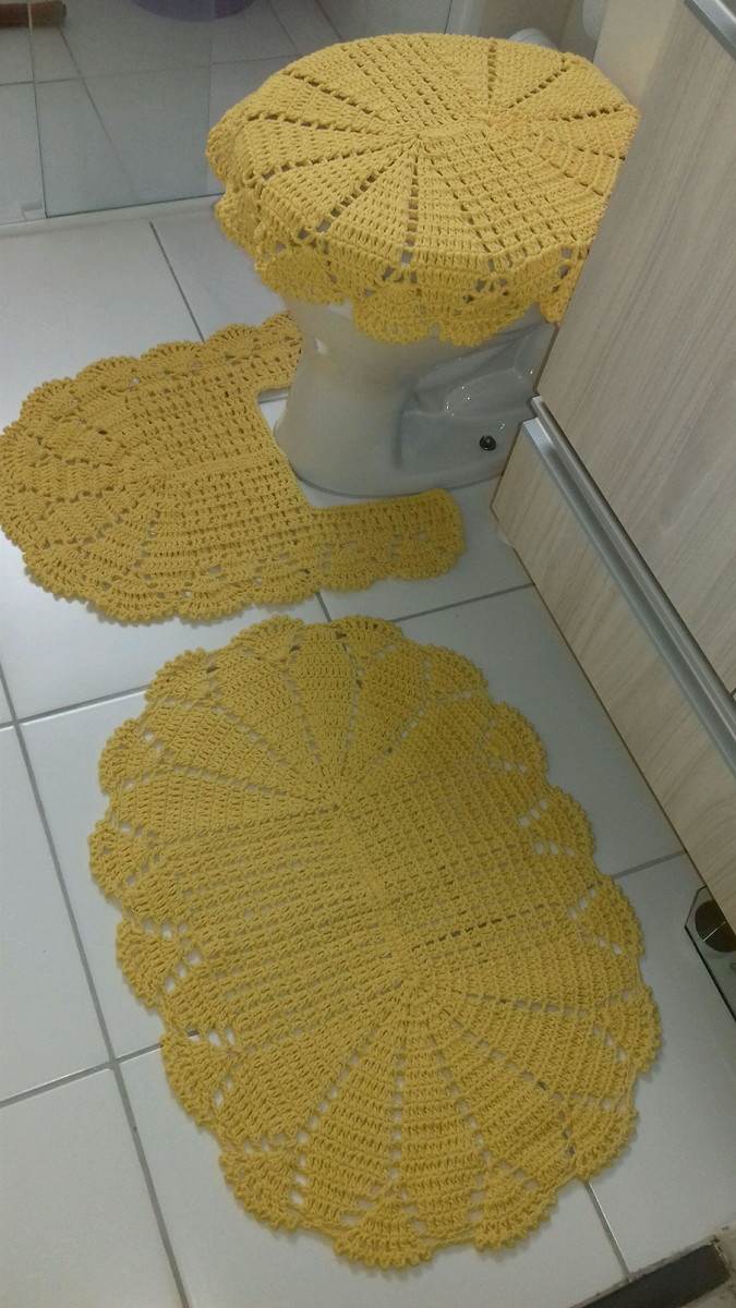 jogo de banheiro de barbante amarelo