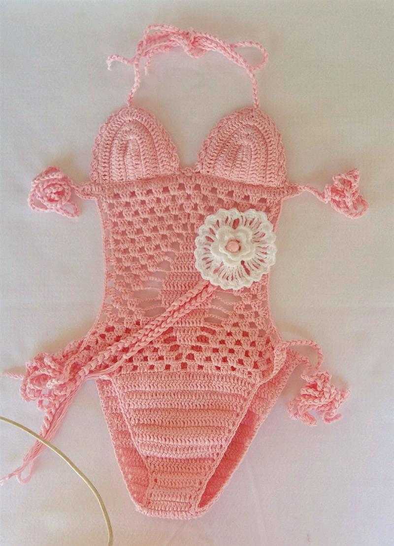 maiô infantil rosa bebê com flor