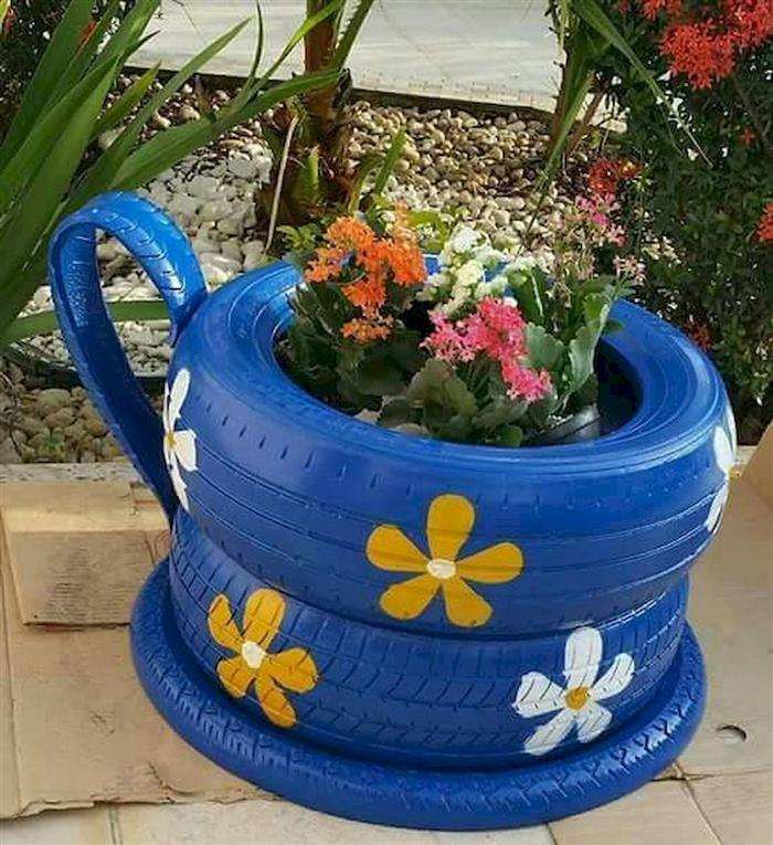 decoração de jardim com pneus