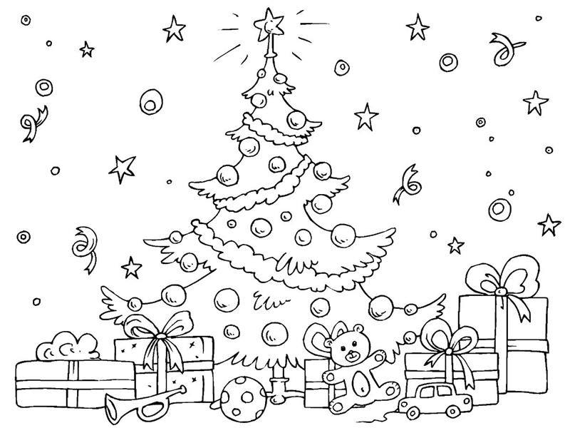 Desenho de árvore de Natal com presentes