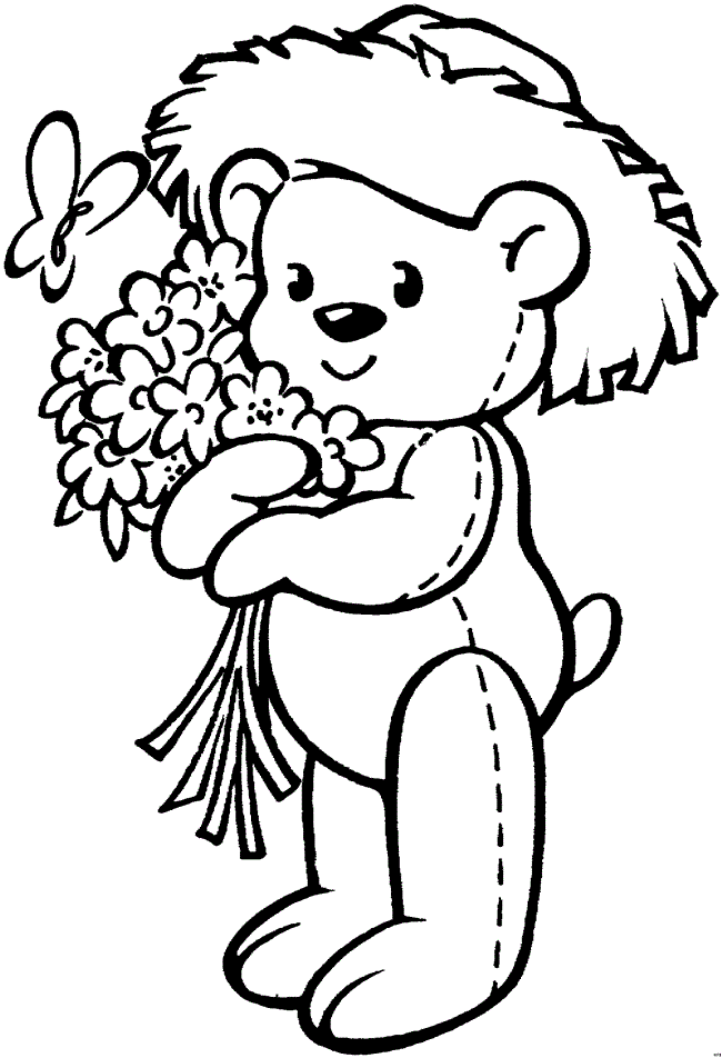 Urso com buquê de flores