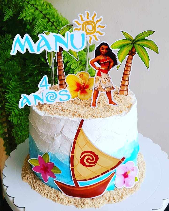 bolo moana branco e azul