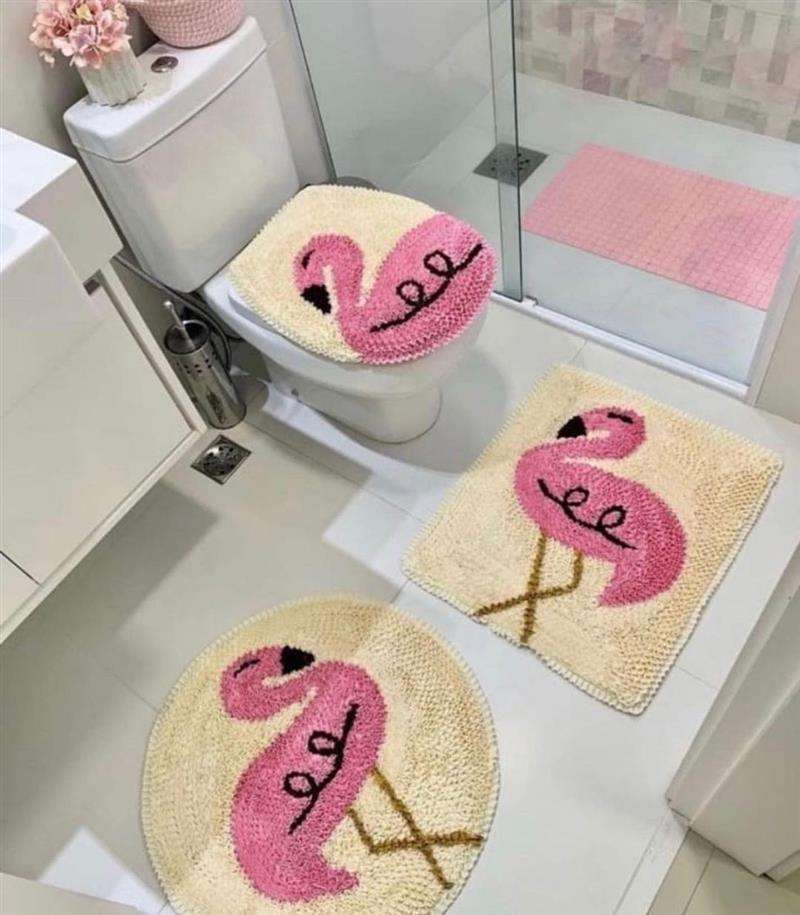 jogo de banheiro flamingos