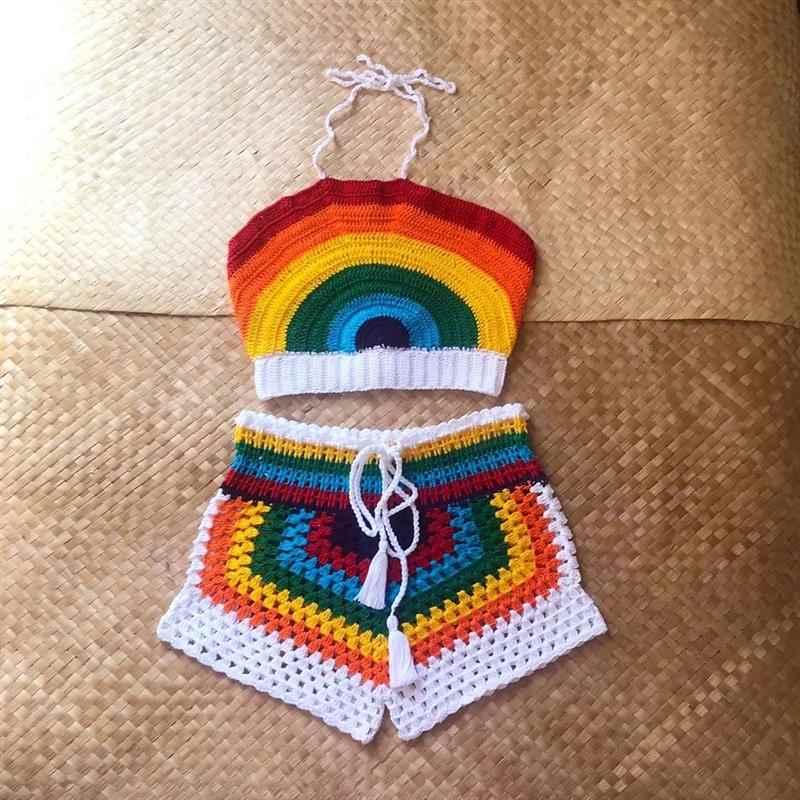 Conjunto de crochê infantil arco íris