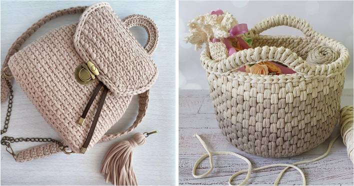 bolsa de croche com fio de malha