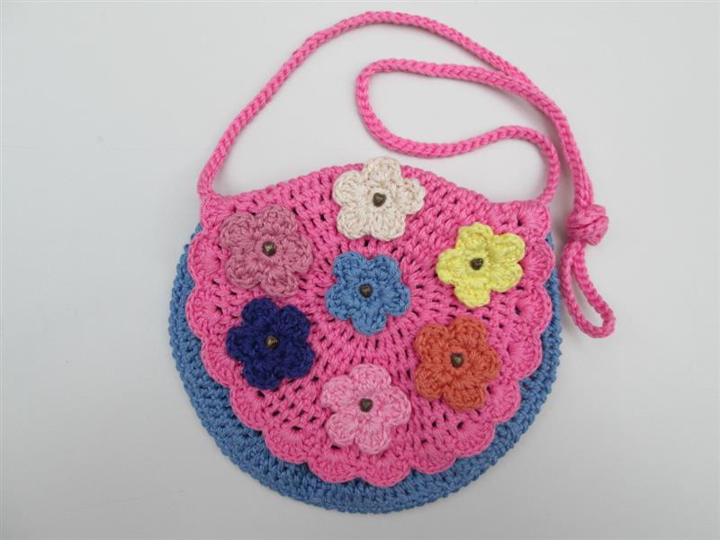 Bolsa em crochê infantil rosa e azul