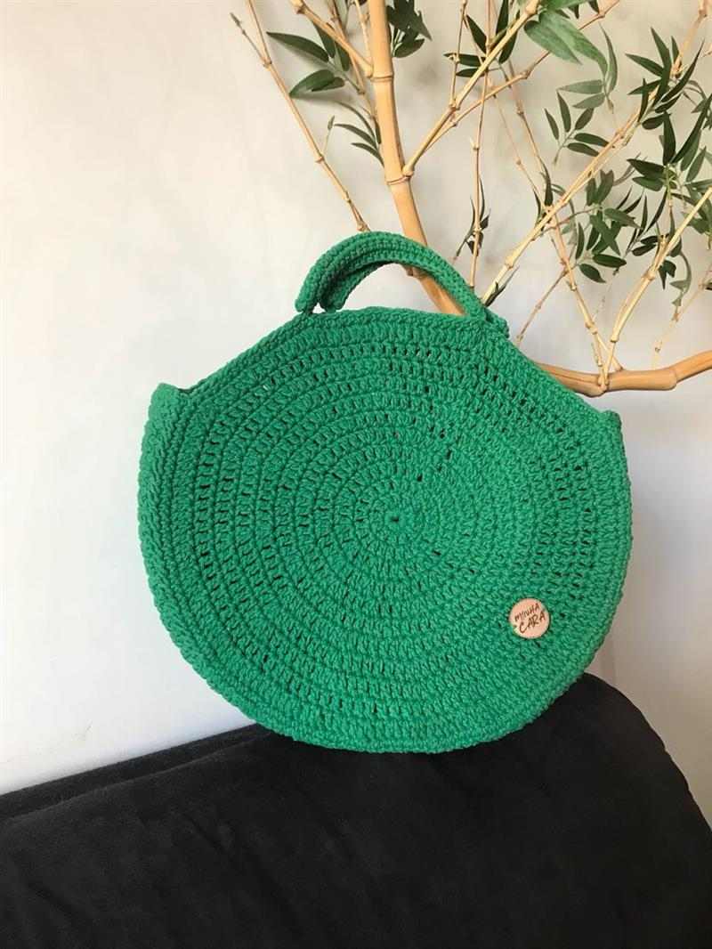 bolsa de croche redonda barbante