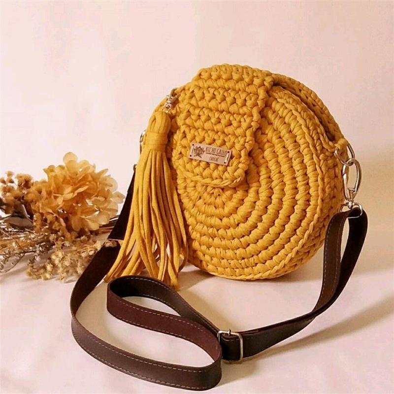 bolsa de croche redonda com ziper